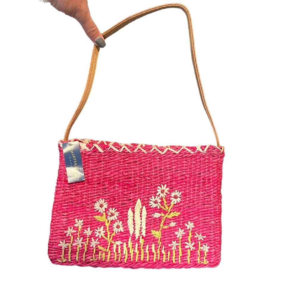 CHARTER CLUB PINK BASKET CASE FLOWER STRAW BAG PURSE NWT NEW Barbie Barbiecore